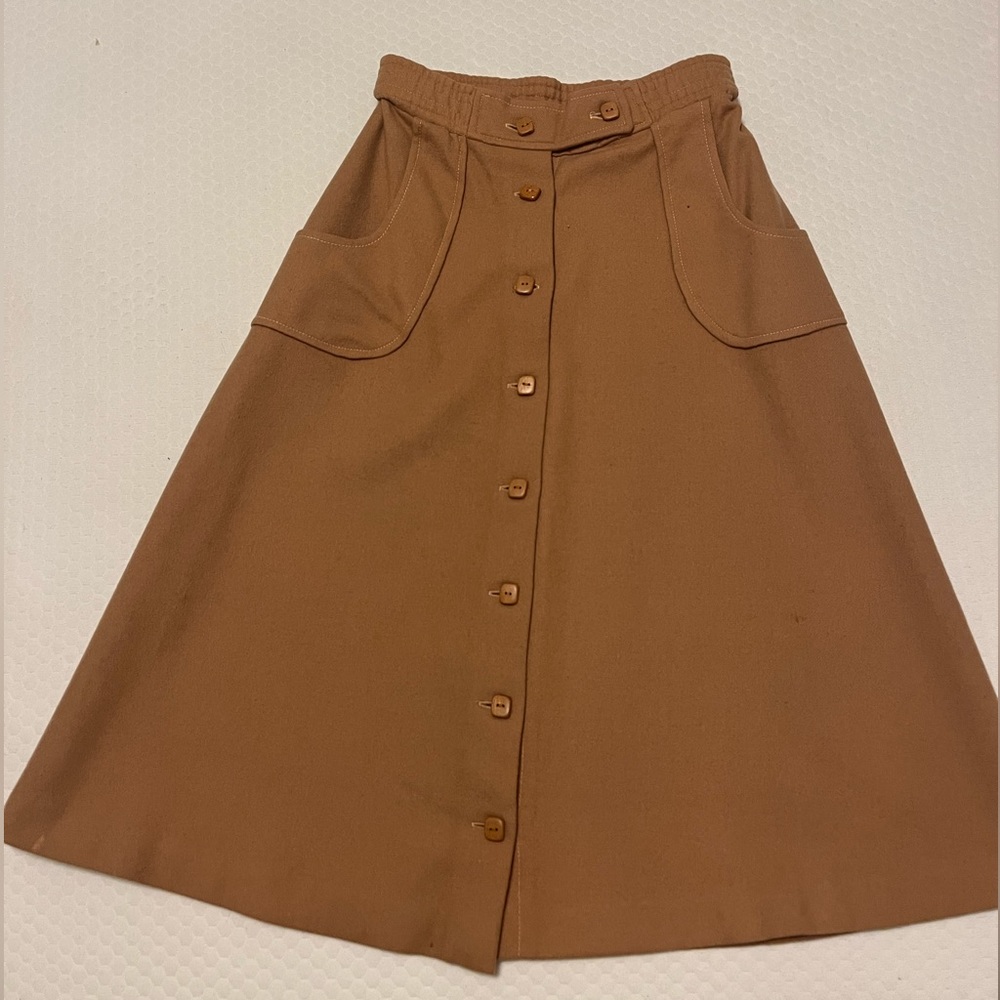 Vintage Wool Skirt with Wood Buttons and Pockefs
